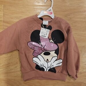 New ZARA Kids Disney Minnie Mouse Sequin Bow Sweatshirt Size 2 - 3 Years